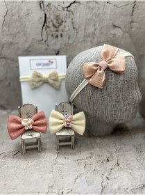 Resim GK Dörtlü somon - krem rengi Aycık kız bebek bandana seti 