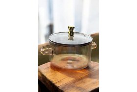 Resim Morponi Borosilikat Cam Amber Gold Detaylı Ayıcıklı Tencere 1700 ml 