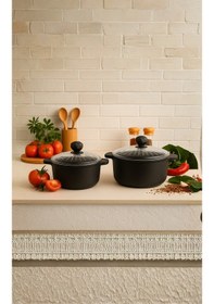 Resim Kristal İkili Derin Tencere 20 - 24 Cm Siyah 