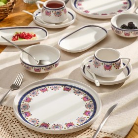 Resim Emsan Ethnic Pink Porselen 32 Parça 6 Kişilik Kahvaltı / Servis Takımı 