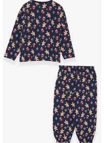 Resim Breeze Erkek Bebek Pijama Takımı Kurabiye Desenli 9 Ay-3 Yaş, Lacivert 