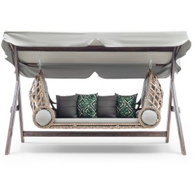 Resim Hier Swing Saltanat Ahşap Rattan Salıncak Dış Mekan Bahçe Balkon Ve Teras Salıncağı Gri 