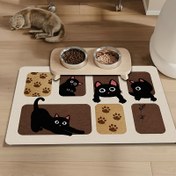 Resim Sevimli Karikatür Kedi ve Köpek Besleme Matı - Hızlı Emici Diatomit Toprak, Kaymaz Arka, Kolay Temizlik Pet Gıda ve Su Dağıtıcısı, Kedi ve Köpek Besleyici, Eğlenceli Tasarım, Kaymaz Özellik 