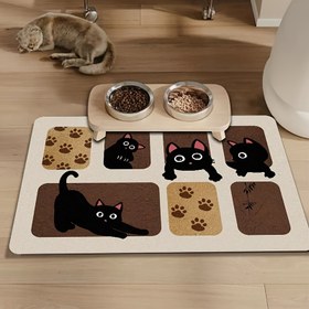 Resim Sevimli Karikatür Kedi ve Köpek Besleme Matı - Hızlı Emici Diatomit Toprak, Kaymaz Arka, Kolay Temizlik Pet Gıda ve Su Dağıtıcısı, Kedi ve Köpek Besleyici, Eğlenceli Tasarım, Kaymaz Özellik 