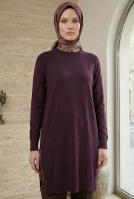 Resim Gülseli Yan Fermuarlı Tesettür Triko Tunik Bordo TZL-P-00020925 