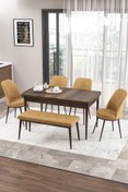 Resim Canisa Zen Serisi 80x132 Mdf Açılabilir Barok Ahşap Desen Masa Takımı 4 Cappucino Sandalye Ve 1 Bench 