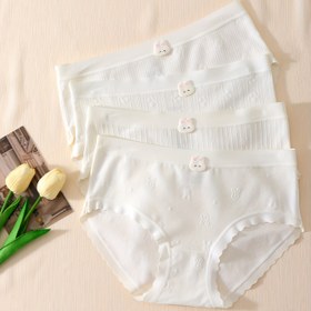 Resim 4'lü Paket Kızlar İçin Sevimli Bulut Yumuşak Yüksek Bel Külot, Nefes Alabilen Çift Katmanlı Klasik, Hızlı Kuruyan Esnek Tasarım – Spor, Seyahat ve Günlük Kullanım için Rahat, Ter Dirençli, ZBD, Gençler İçin 