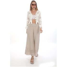 Resim Eren Style İtalyan Fisto Detaylı Keten Pantolon-9186 Bej 