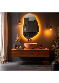 Resim Nelyos Amber Led'li Lazer Kumlamalı Lavabo & Banyo Aynası Dokunmatik Sensörlü 80 X 50 Cm Turuncu 