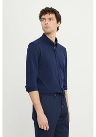 Resim Erkek Lacı 360 Her Yöne Esneyen Pamuklu Slim Fit Dar Kesim Düğmeli Yaka Örme Gömlek Lacı 