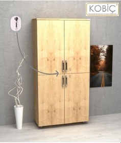Resim Kobiç Ofis Dosya Dolabı Kilitli Tam Kapak Suntalam Dolap 80x35x150 Cm Meşe Meşe 