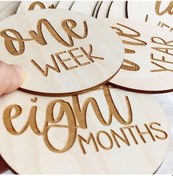 Resim Samdoo 16 Parça Ahşap Bebek Aylık Milestone Kart Seti: Yenidoğan Fotoğrafı, Hatıra Ve Doğum Günü Hediyesi Depolama Çantası Hariç 