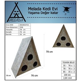 Resim Melada Kedi Evi Dış Ortam Uygun Ahşap Kedi Evi Osb 78x76x35 Cm 