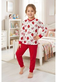 Resim Modanino Kız ÇocukPamuk Pijama Takımı 4-11 Yaş 12628 Kırmızı 