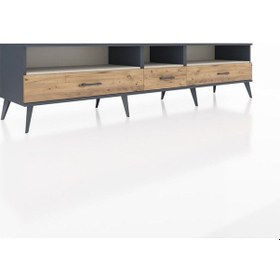 Resim Hyperion Tv Ünitesi 3 Raflı 3 Çekmeceli 220x44x51 Antrasit-aytaşı/çam Aytası/atlas Çam - Antrasıt 