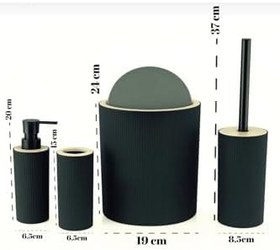 Resim Quardi Banyo Seti Modern Çizgili - 7 litre Kova 4 Parça Banyo Çöp Kovası Seti (Beyaz) 