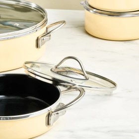 Resim Karaca Erva 14 Parça İndüksiyon Tabanlı Emaye Çeyiz Seti Krem 