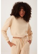Resim Kadın Kapüşonlu 3 İplik Sweatshirt Bej 