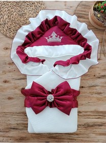 Resim Yenidoğan Mehtap Lüks Kelebek Taç Nakışlı Bebek Battaniyesi Kundak Bordo Çok Renkli 