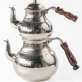 Resim Büyük Boy Gaziantep Bakır Çaydanlık Takımı Ve Balkon Sefası Takımı Komple El Dövmesi Gümüş 