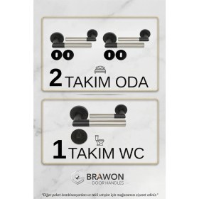Resim Brawon Vega Siyah Saten Titanyum Kaplama Paslanmaz Kapı Kolu Seti - 2 Takım Oda + 1 Takım Wc 