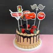 Resim 5 adet Arabalar Lightning McQueen Doğum Günü Kek Üstleri - "Mutlu Doğum Günü" ve "DUR" İşaretleri, Eğlenceli Araba ve Trafik Lambası Tasarımları, Temalı Partiler ve Hediyeler için İdeal, Parti Kek Üstleri | Eğlenceli Tema | Dayanıklı Kek Üstleri, Doğum Günü Parti Süsleri 