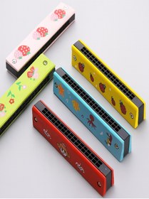 Resim moryconcept Ahşap 16 Delikli Çift Sıralı Renkli Desenli Çocuk Mızıkası 