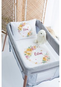Resim %100 Delux Pamuk Saten İsme Özel İsimli 70x120 Park Yatak Nevresim Seti Çiçek 