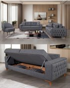 Resim Velura Home & Living Nola Koltuk Takımı 3 3 1 1 & Bazalı Yataklı Koltuk & Kanepe - Antrasit Keten Kumaş 