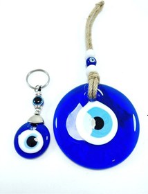 Resim Nazar Boncuğu Duvar Dekoru 9 Cm + Anahtarlık El Yapımı Cam Dekora 
