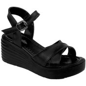 Resim Kadın Siyah Tokalı Dolgu Topuklu Sandalet 6 Cm Rahat Yüksek Topuklu Flgs20 Siyah 