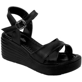 Resim Kadın Siyah Tokalı Dolgu Topuklu Sandalet 6 Cm Rahat Yüksek Topuklu Flgs20 Siyah 