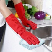 Resim Ekstra Uzun Kalın Kauçuk Su Geçirmez Kaymaz Ev Mutfak Temizlik Çamaşır Araba Yıkama Eldivenleri, Plastik Malzeme, Alkol İçermez, Veranda ve Mobilya Kullanımı İçin Uygundur 
