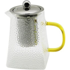 Resim Kare Kabartmalı - Borosilikat Cam Demlik 550ml Altın - Buz Mavisi 