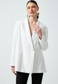 Resim Vatkalı ve Tek Düğmeli Oversize Blazer Ceket - Ekru - 40 / Ekru 