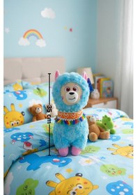 Resim Büyük Boy Yumuşak Peluş Lama Oyuncak - Yumuşacık Uyku Arkadaşı Fularlı Lama 35 Cm Mavi 
