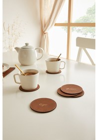 Resim Ocean Home Textile 6'lı Taba Renk Deri Bardak Altlığı Ø 10 cm 