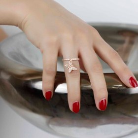 Resim Necati Gün Sallanan Kelebek Zirkon Taşlı Rose Gold Kaplama Gümüş Yüzük 