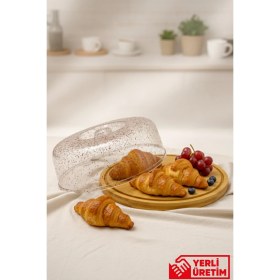 Resim Feyza Design Bambu Tabanlı Büyük Benekli Kek Fanusu ve Pasta Sunumu Standı 