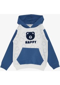 Resim Breeze Erkek Çocuk Sweatshirt Mutlu Ayıcık Nakışlı Kapüşonlu 1.5-5 Yaş, Ekru-ekru Ekru 
