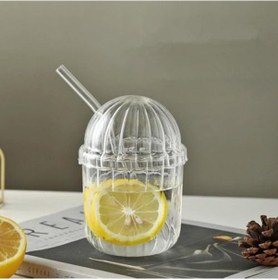 Resim 500ml Cam Kapaklı Pipetli Bardak, Kalın Çizgi Desenli Sıcak Soğuk İçecekler İçin Kahve Meyve Suları, Çayları İçin Brokosilikat Bpa İçermeyen Sağlıklı Ergonomik Şık Tasarım Aeropress 