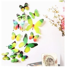 Resim Yeşil 12 Adet Kelebekler 3d Duvar Çıkartmaları Ayna Duvar Sticker Çıkarılabilir Buzdolabı Dıy Ev Dekorasyon Diğer 