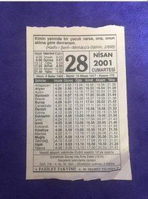 Resim 28 Nisan 2001 Takvim Yaprağı - Nostalji Koleksiyonluk Takvim Yaprağı 