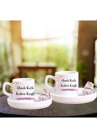 Resim İsme Özel Anne Kız Tasarımlı Türk Kahve Fincanı Seti Beyaz 