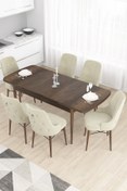 Resim Canisa Concept Taç Serisi Açılabilir Mutfak Masası Takımı 80x132 Barok Desen Masa 6 Krem Sandalye 