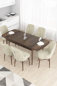 Resim Canisa Concept Taç Serisi Açılabilir Mutfak Masası Takımı 80x132 Barok Desen Masa 6 Krem Sandalye 