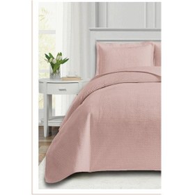 Resim Toskana Tek Kişilik Lüks Kadife Yatak Örtüsü Pudra Pudra 