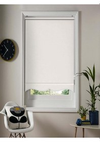 Resim Beyaz Stor Zebra Güneşlik Perde Eteği Dilimli Ithal Kumaş Alüminyum Kasa Metal Ayak Kırık Beyaz 