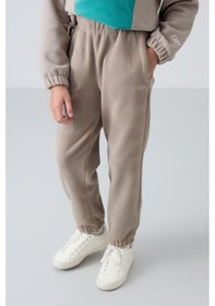 Resim Tommy Life Koyu Bej Kalın Yumuşak Dokulu Standart Fit Nakışlı Polar Kız Çocuk Eşofman Alt - 75155 Koyu Bej 