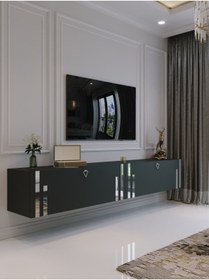 Resim Myniture Home & Living Duvara Monte Tv Sehpası Antrasit Gümüş S6300-4 